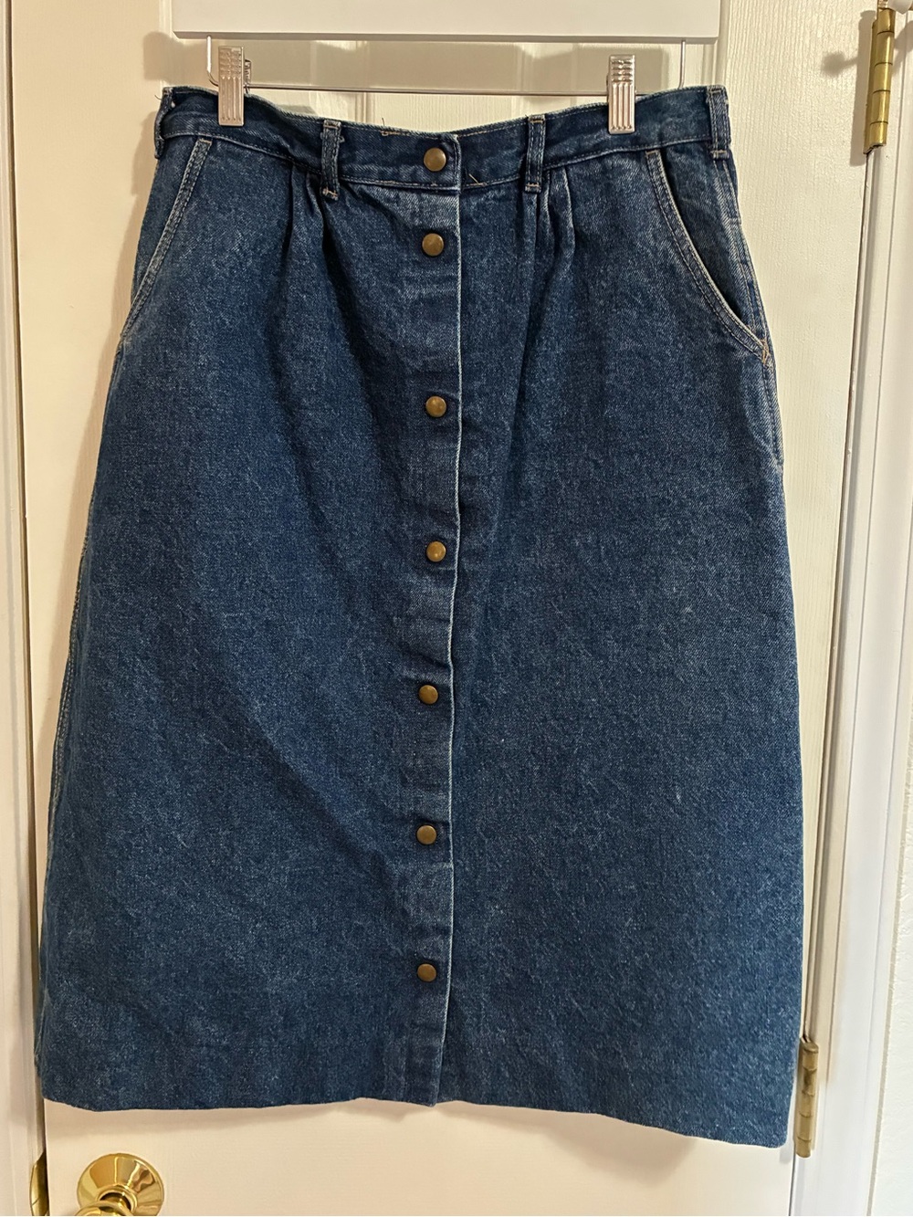 Vintage Dark Denim Button-Front Midi Skirt